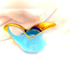 22KG ⏬Pearl ChinaCo Ceramic AQUA SKY MCM Creamer/Hand Painted/USA Vanity Decor